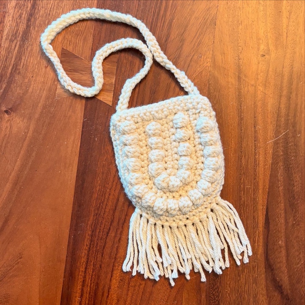 Handmade Cream Crochet Fringe Bag